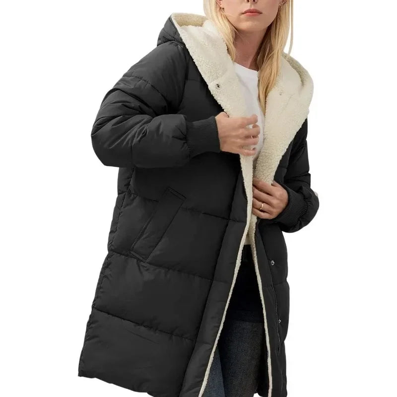 Women Winter Warm Coats Sherpa Fleece Lined Long Hooded Puffer Jacket