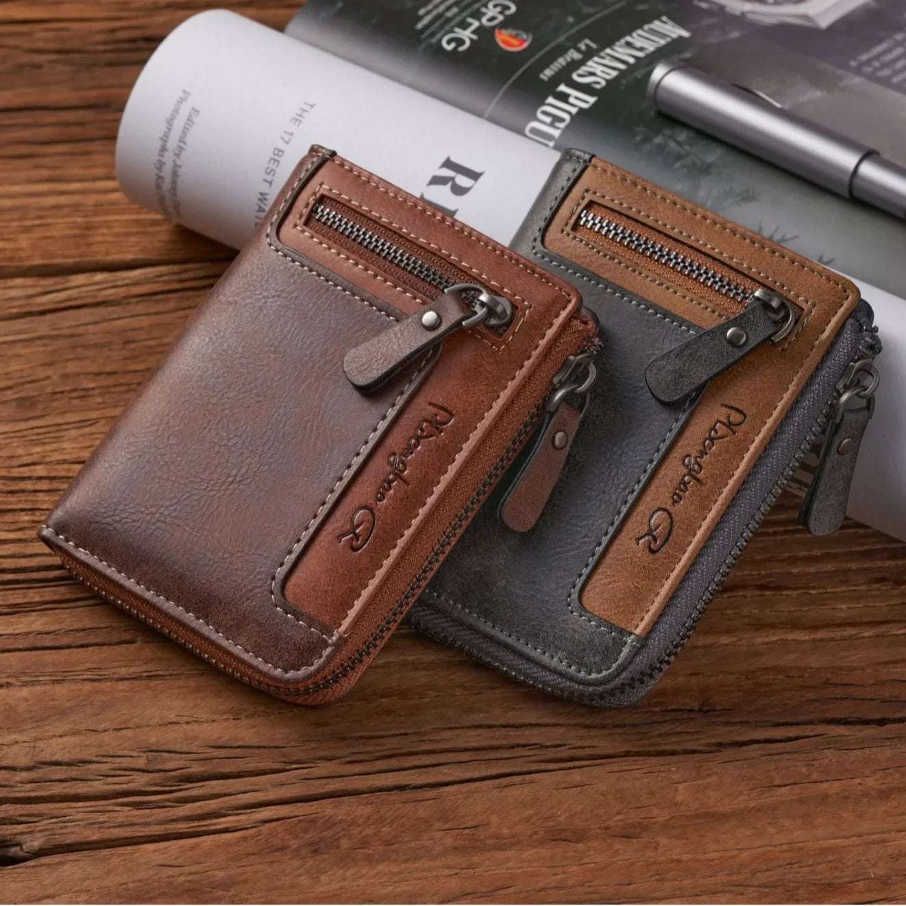 1pc  Retro Short Wallet for Men, Stylish Multifunction PU Leather Zipper Durable Wallet