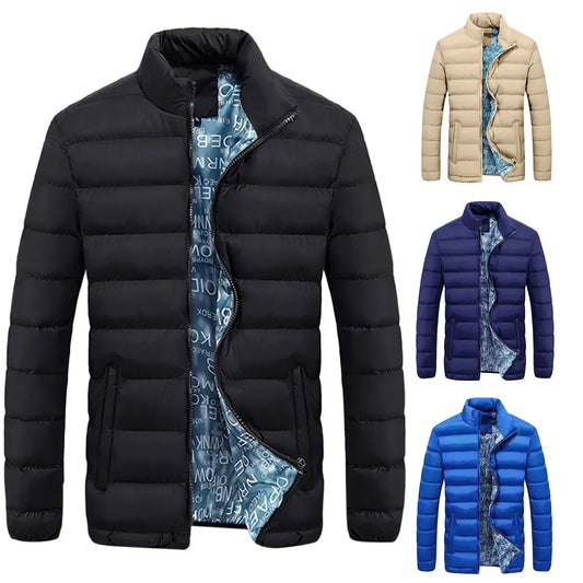 Men Casual Quilted Jacket Cotton Autumn Winter Turtleneck Puffer Outwears Solid Color Zip Up Cotton Down Jackets For Men