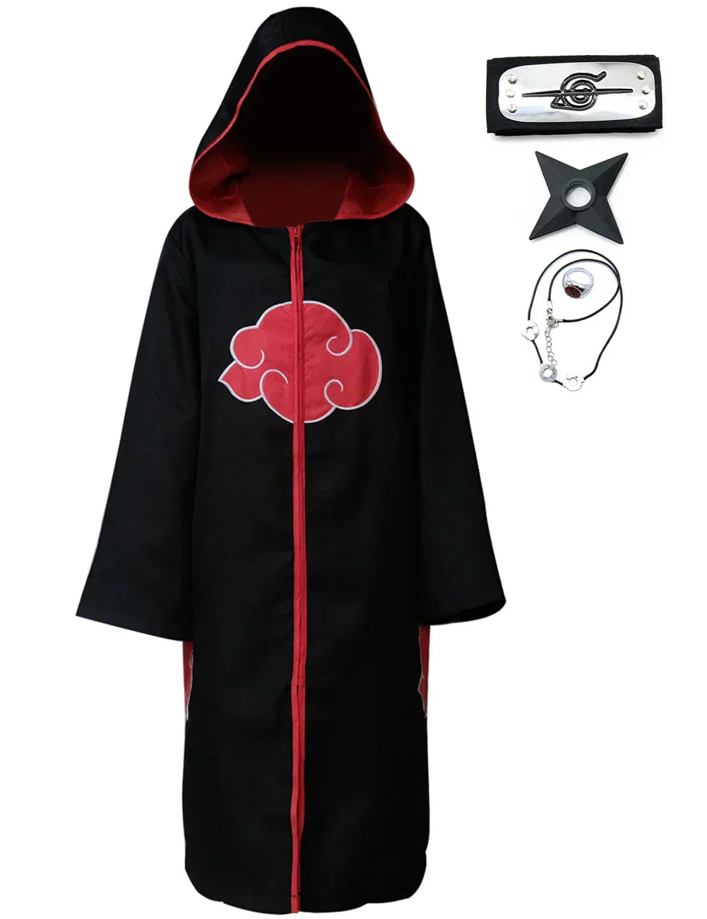 Akatsuki Uchiha ltachi Cloak for Kids Adult Long Black Robe Halloween Cosplay Costume with Accessories