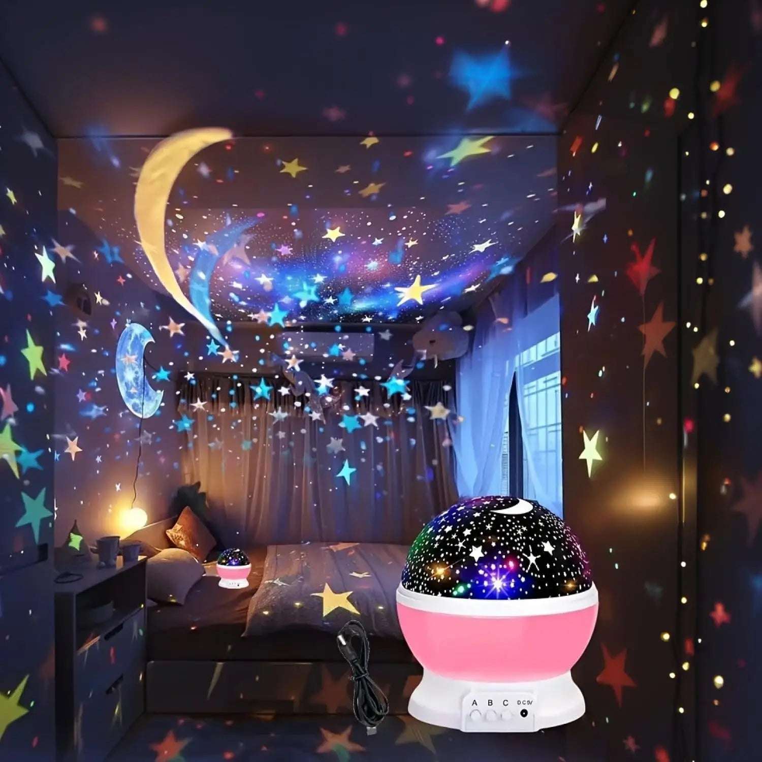 Star Projector Night Light Rotating Star Moon LED Light Children's Bedroom Decoration Fun Gifts for Girls and Boys