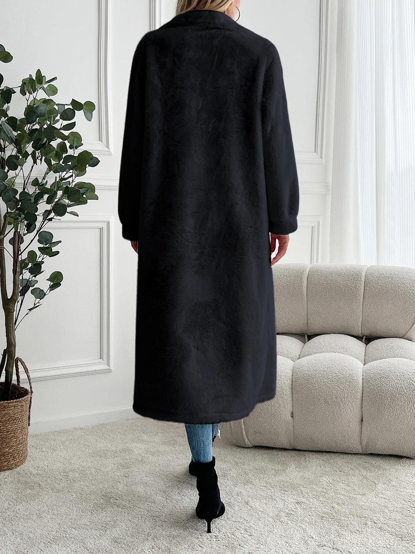 Faux fur coat long coat Women lapel double-breasted loose warm high-end atmospheric coat jacket 24 autumn and winter new