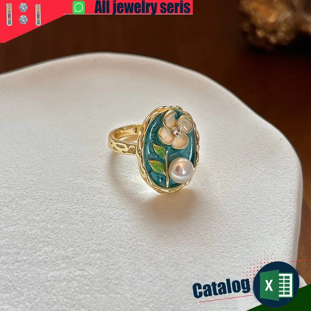 Elegant Floral Pearl Adjustable Open Ring G Plated Statement Index Finger Ring For Women Luxury Jewelry