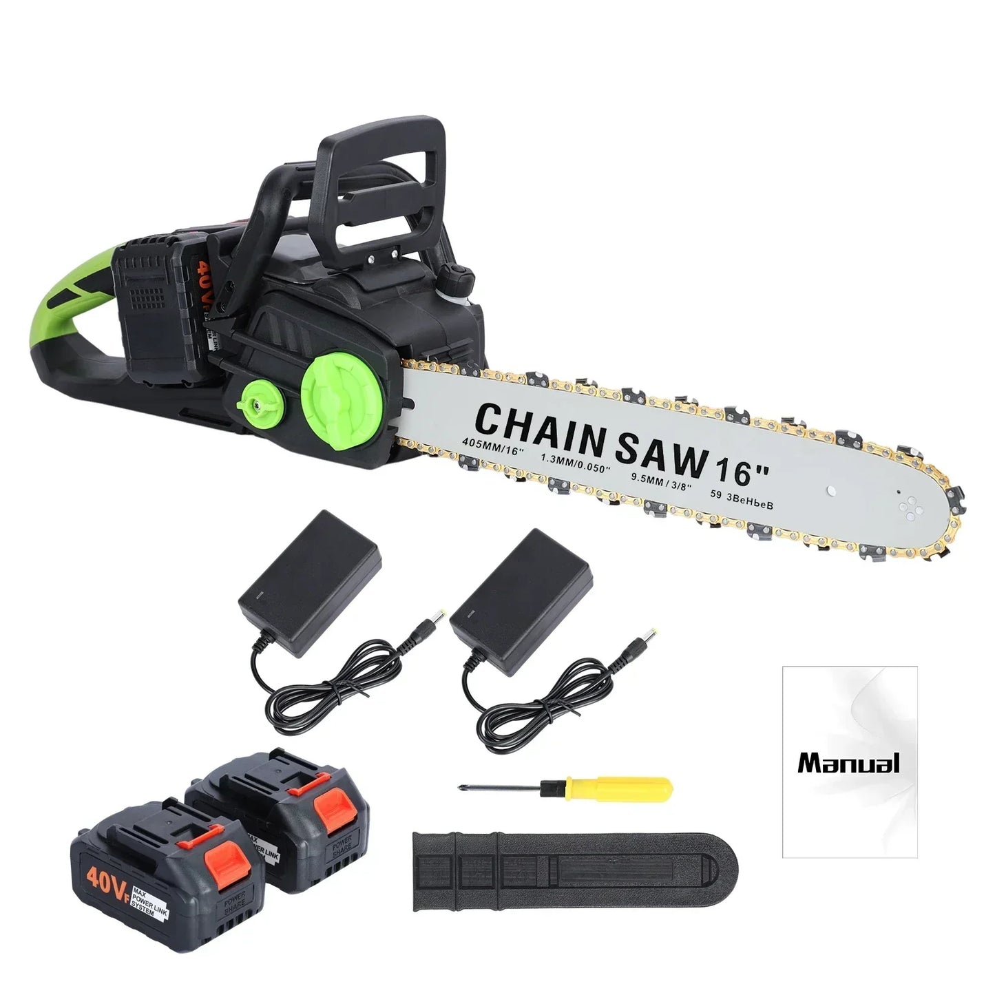 Battery Powered Chainsaw with 2 x 4Ah Batteries, Auto-Lubrication Chain Saw for Tree Felling, Pruning, Logging and Firewood
