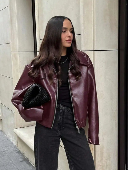 Women'S Vintage Matte Leather Motorcycle Jacket  Zipper Closure, 6 Colors, Sizes Xxs’Xl