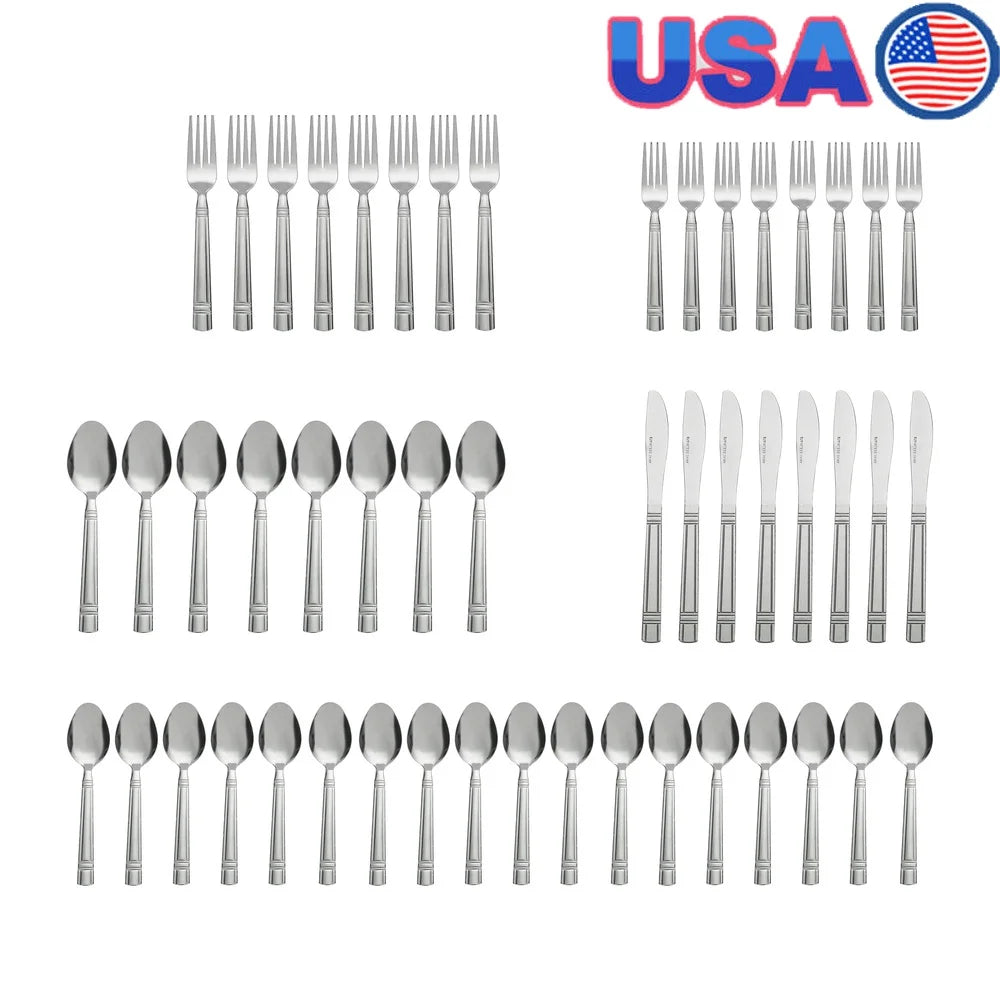 Elegant 49 Piece Stainless Steel Flatware Set And Organizer Tray Service 8 Dishwasher Safe Utensils