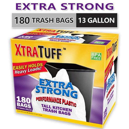 Xtratuff Basics Trash Bags 13 Gallon Flap Ties Medium Garbage Bags White Trash Bag 180 Count