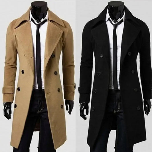 Men'S Double-Breasted Trench Coat - Coldproof Pure Color Classic Overcoat
