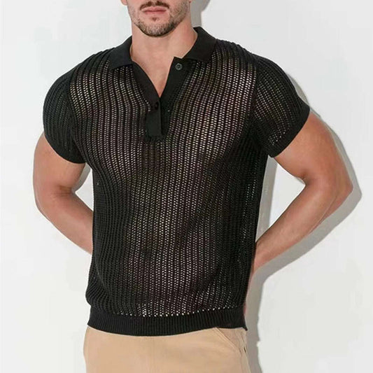 Men'S Shirts Casual Men'S Shirt Summer Solid Color Trend Men'S Loose Knit Short Sleeve tops Loose fitting and versatile Tee