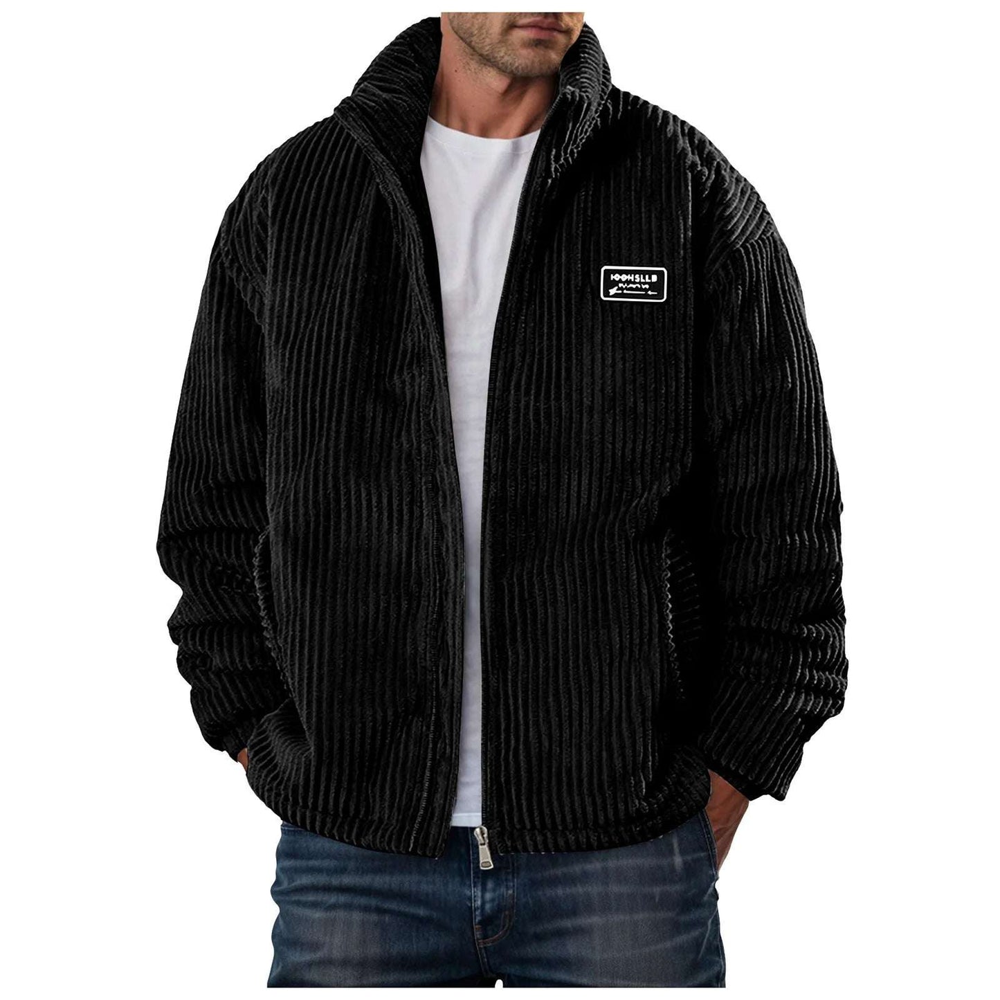 Men'S Corduroy Winter Down Coat Streetwear Thick Cotton Padded Jacket Outdoor Turtleneck Zip Up Warm Quilted Parkas Men'S Clothing