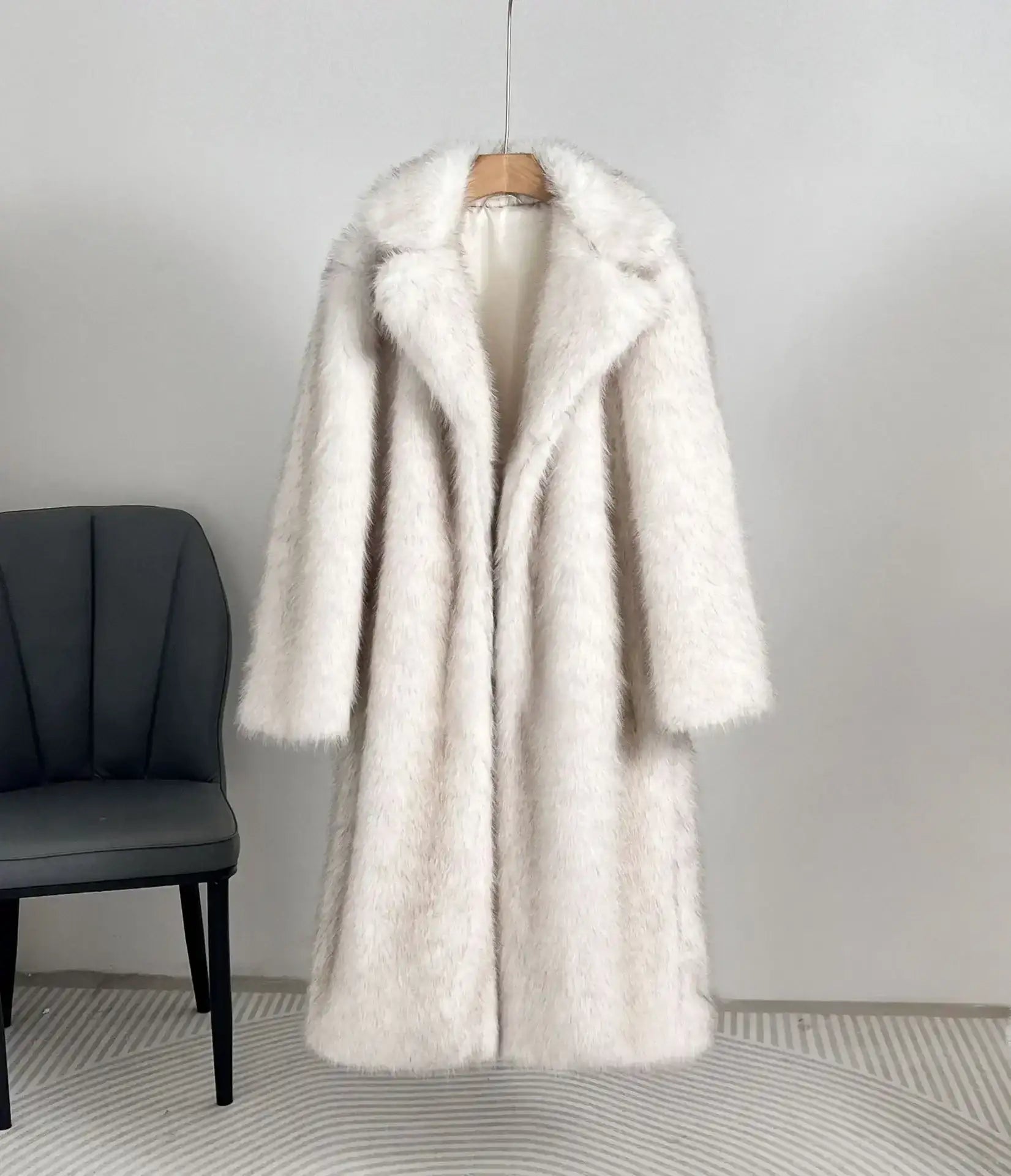 Aesthetic Long Faux Fur Coat Women WinterFluffy Gradient Fox Fur Jacket Female Furry Overcoat