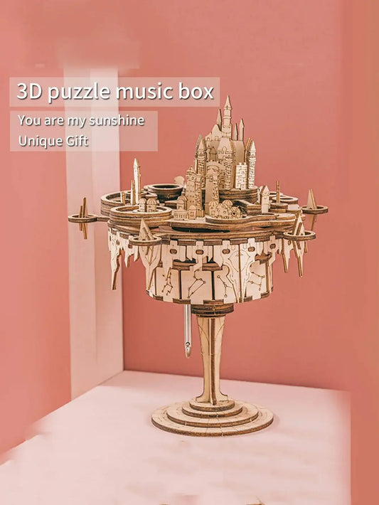 3D Wooden Puzzles Moving Castle Music Box kits Castle Building Model DIY Crafts Birthday Gift for Women