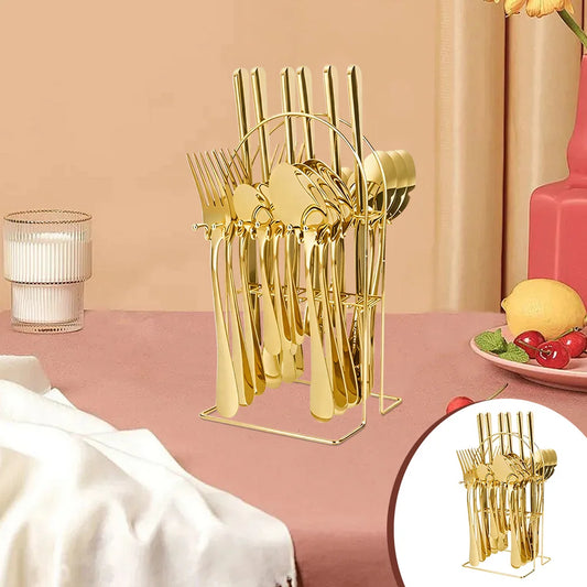 24Pcs Stainless Steel Chopsticks Spoon Fork Steak Knife With Storage Case Travel Camping Cutlery Set Portable Tableware