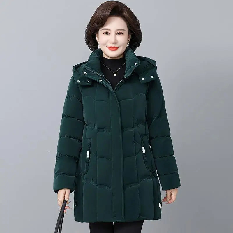 Women Winter Thickened Jackets Down Cotton Parkas Hooded Quilted Long Pockets coat Middle aged Female Overcoat