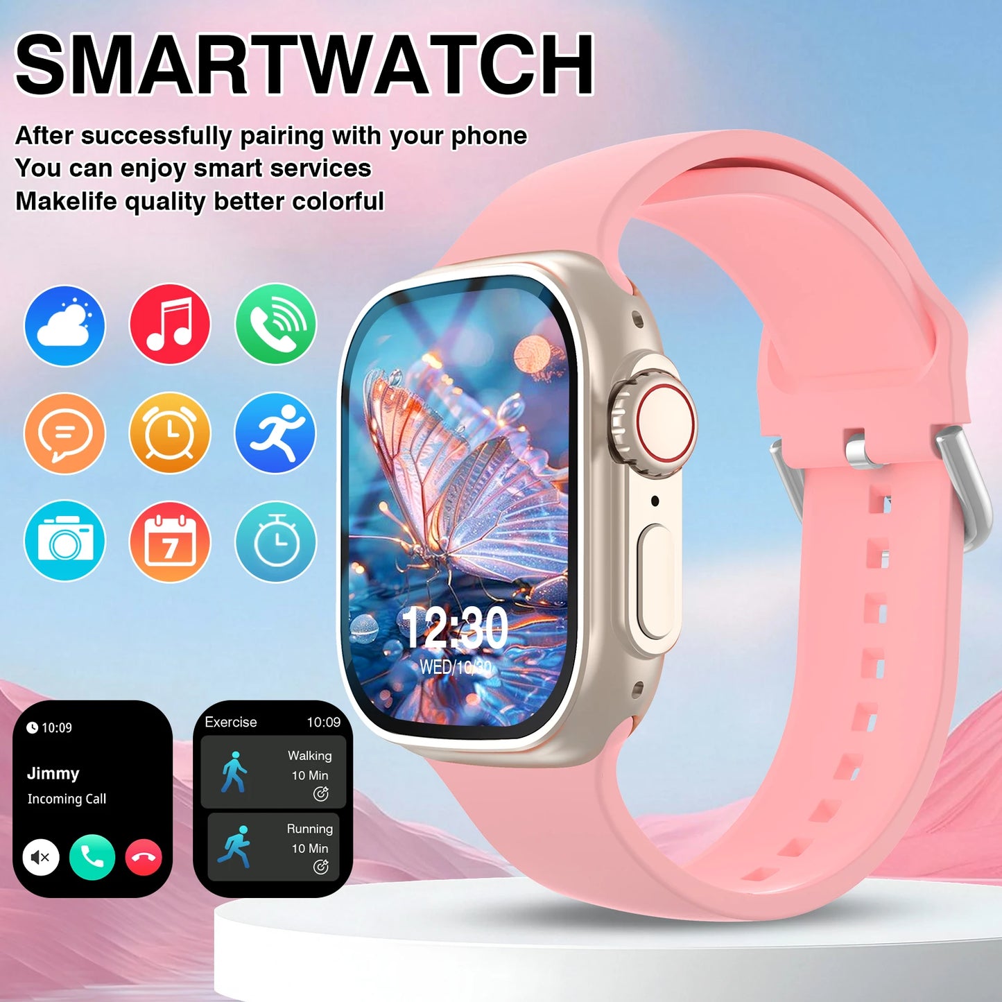 2.01'' Sports Smart Watch Fitness Clock Health Monitor Waterproof Smar