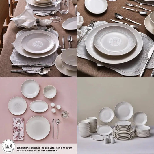 Elegant 53-Piece Bone China Dinnerware Set For 12, White, Durable, Dishwasher And Microwave Safe, Ideal For Fine Dining