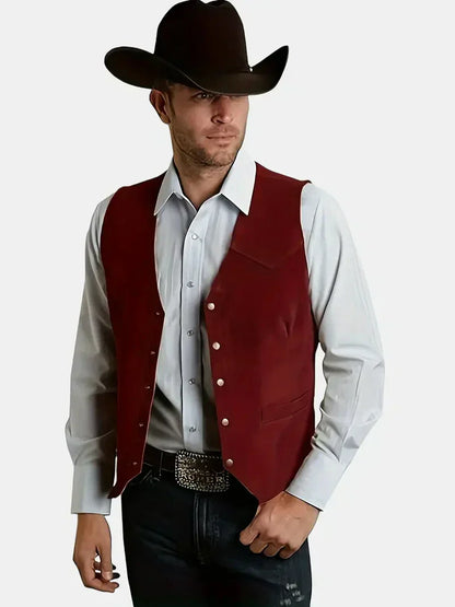 Men'S Vintage Suede Leather Vest  Slim Fit V-Neck Sleeveless Waistcoat, 4 Colors, Sizes Xs’Xxxl