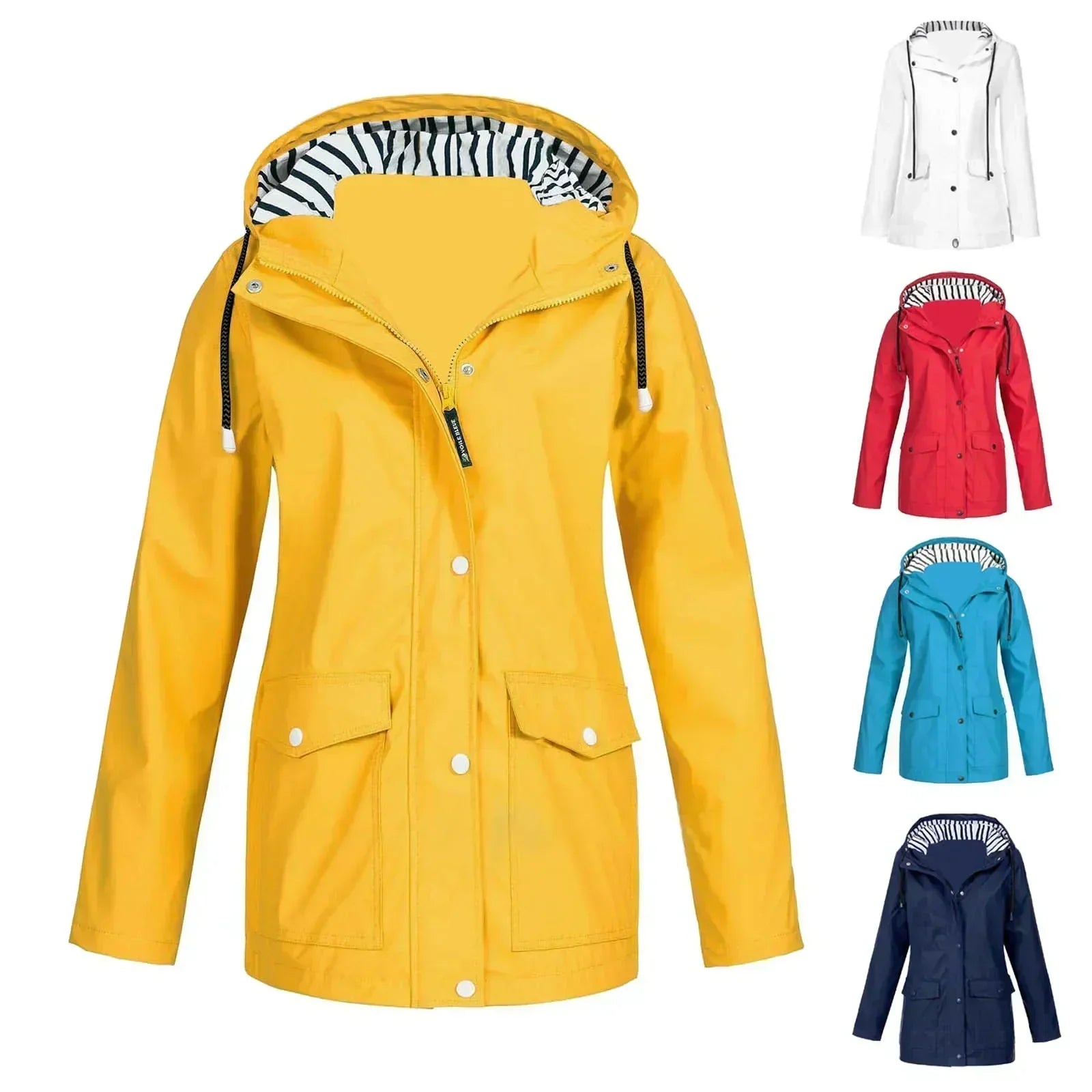 Windbreaker For Women'S Rain Coats Outdoor Casual Loose Fit Lightweight Overcoats Autumn Trench Keep Warm Hooded Jacket Rain Coats