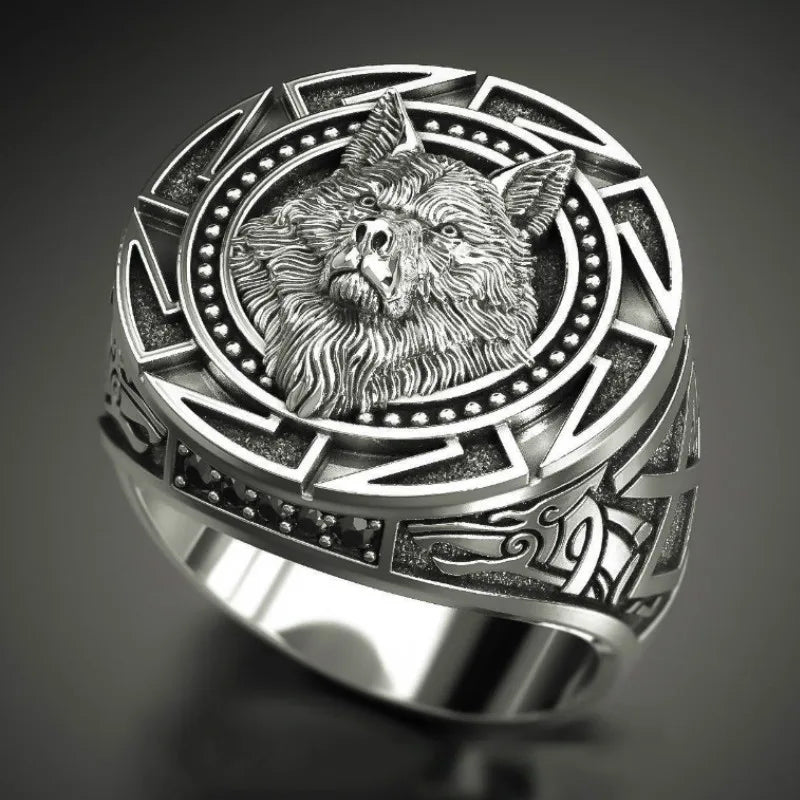 Men  Vintage Wolf Totem   Ring Nordic Mythology Viking Warrior Wolf Head Men Ring Domineering Fashion Men Ring  Wholesale