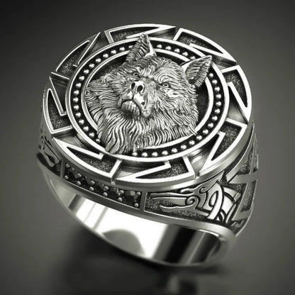 Men  Vintage Wolf Totem   Ring Nordic Mythology Viking Warrior Wolf Head Men Ring Domineering Fashion Men Ring  Wholesale