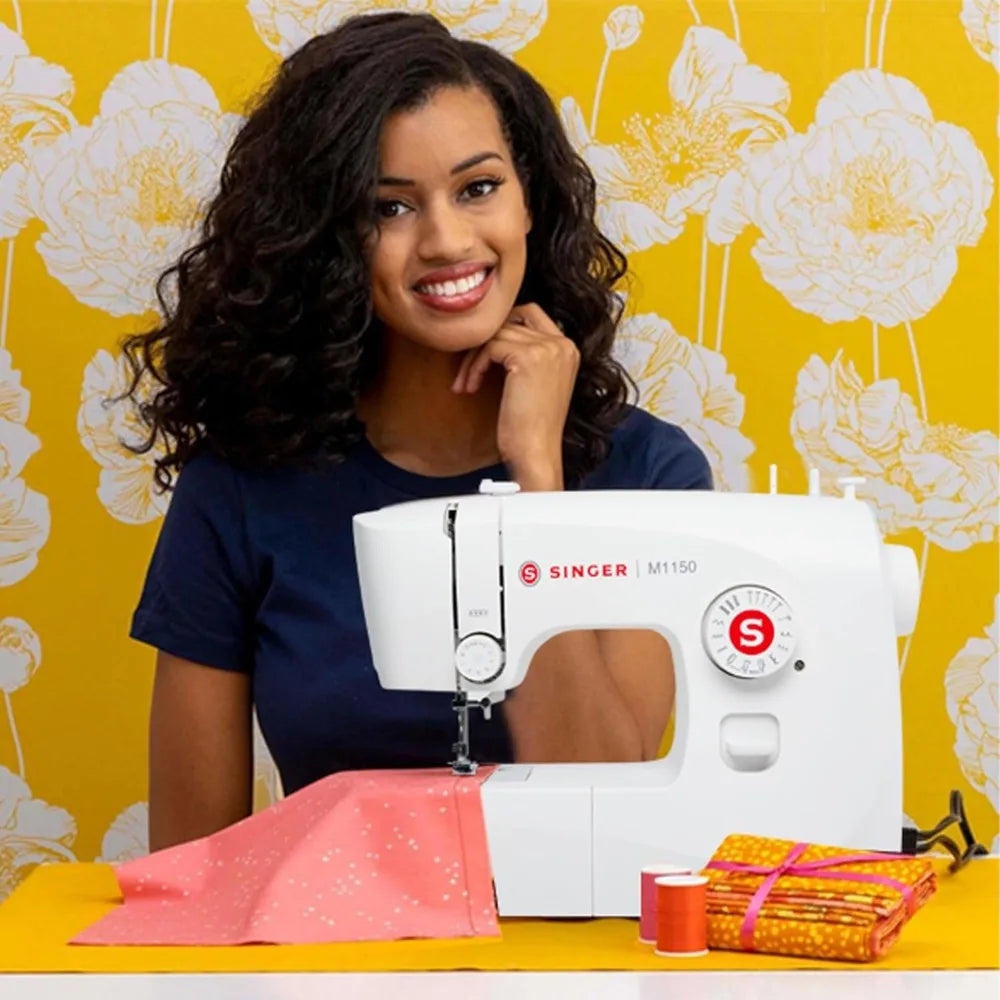 Singer M1150 Portable Sewing Machine White „ Accessories Included | 16 Stitches, Top Drop-In Bobbin, 4-Step Buttonhole,