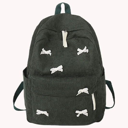 Women Corduroy Bookbag Multi Pocket Casual Daypack Adjustable Strap Laptop Backpack Rucksack for Work Travel