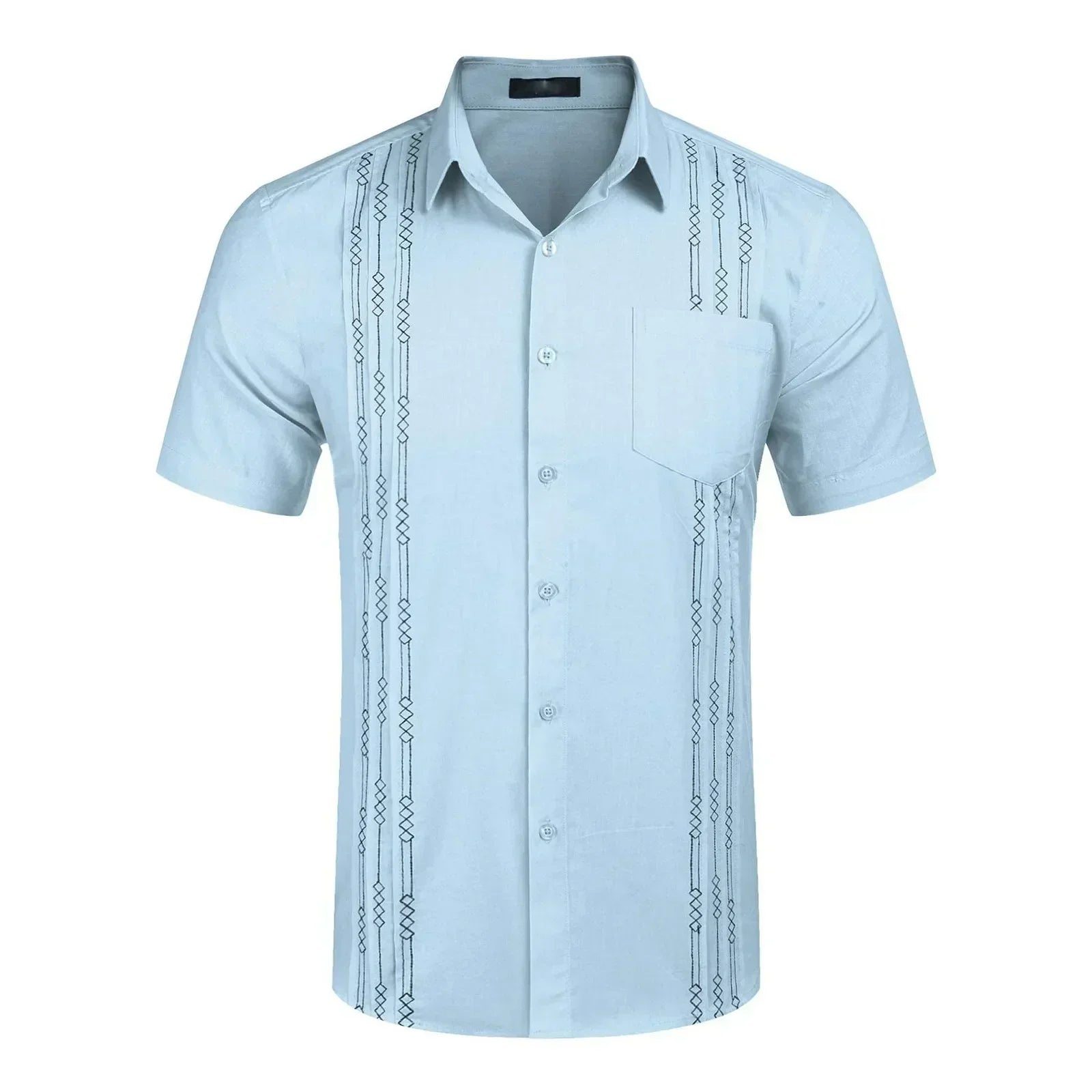 Men'S Short Sleeve Linen Shirt Cuban Beach Tops Pocket Guayabera Shirts Summer Commuting