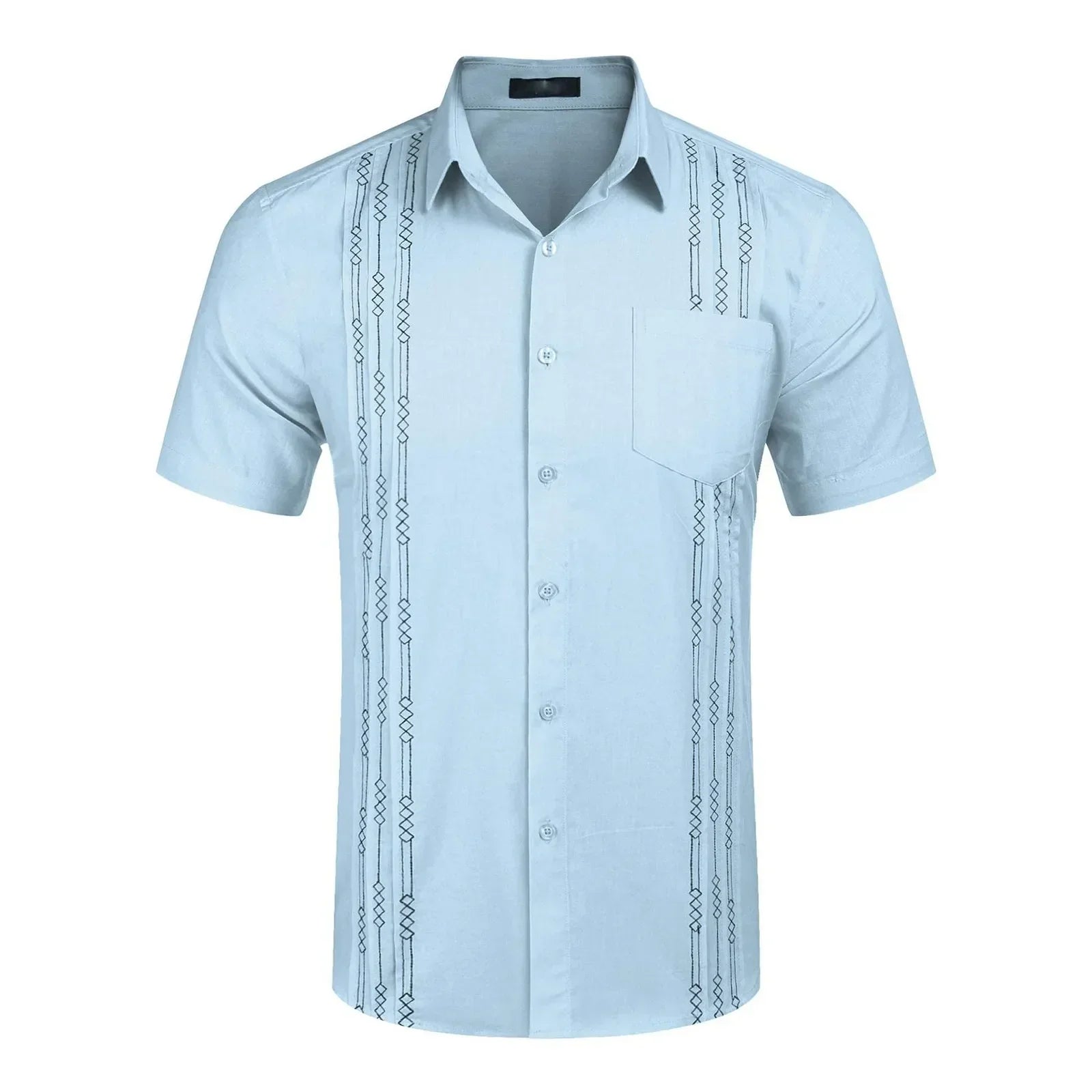 Men's Short Sleeve Linen Shirt Cuban Beach Tops Pocket Guayabera Shirts Summer Commuting
