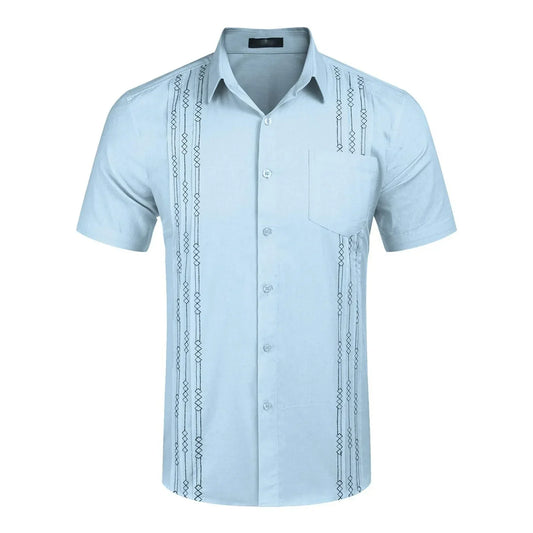 Men's Short Sleeve Linen Shirt Cuban Beach Tops Pocket Guayabera Shirts Summer Commuting