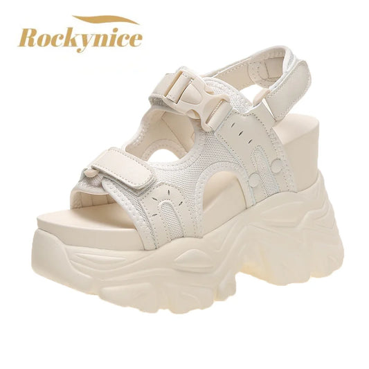 Fashion Summer WoMen's Sandals Peep-toe Wedge Platform Sneakers Woman 10.5CM Heels Thick Bottom Sandal New Casual Beach Flip Flops