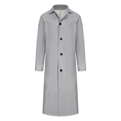Streetwear Men Faux Leather Trench Fashion Long Windbreaker Coat Slim