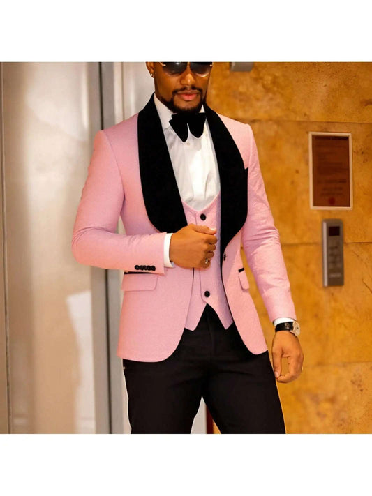 Men's 3 Piece Floral Tuxedo, Jacquard Slim Suit Set, Paisley Blazer Vest and Pants for Prom Wedding