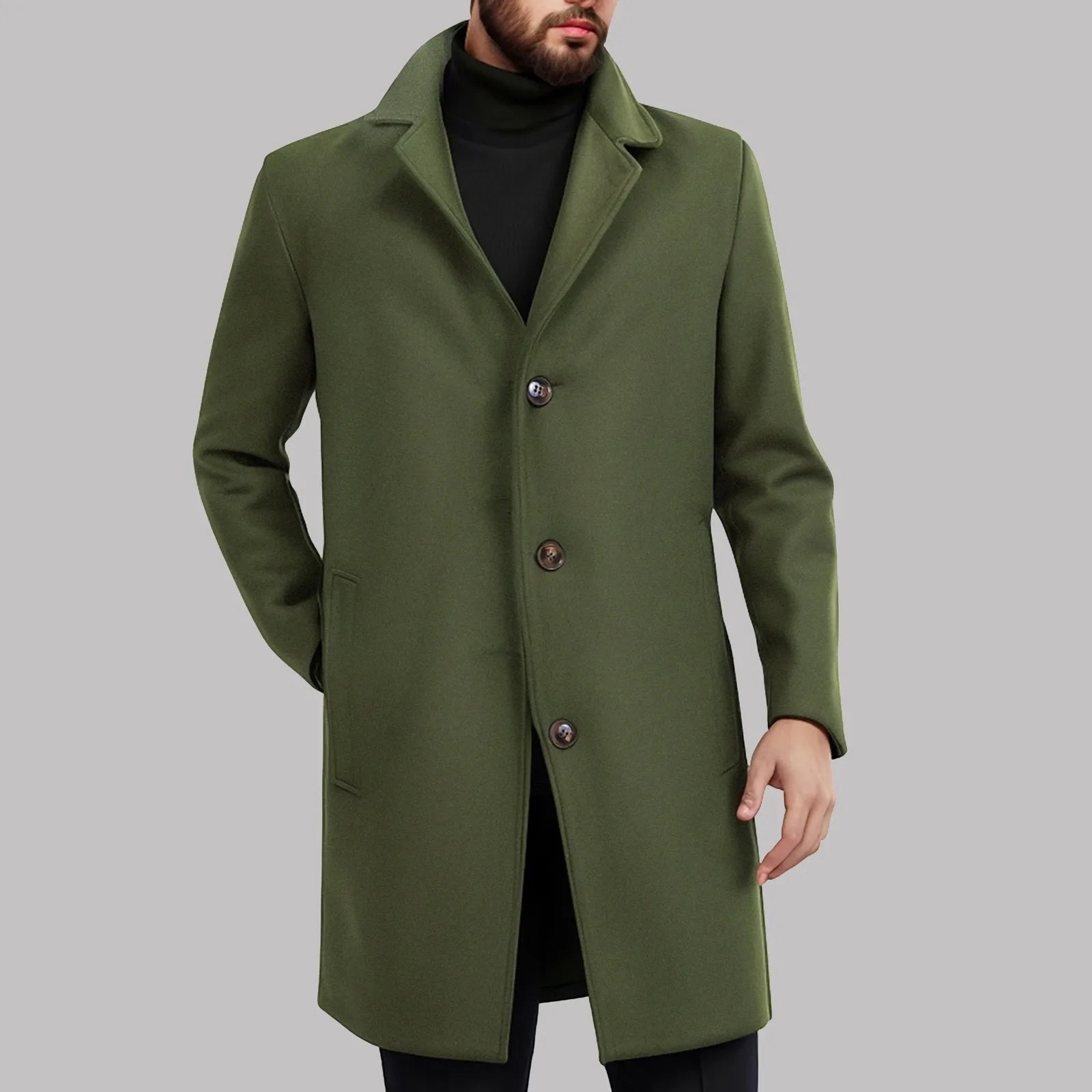 Men's Thicken Business Trench Coat Plus Size Winter Overcoat Lapel Long Sleeve  Medium Length Single Breasted Vintage Jacket