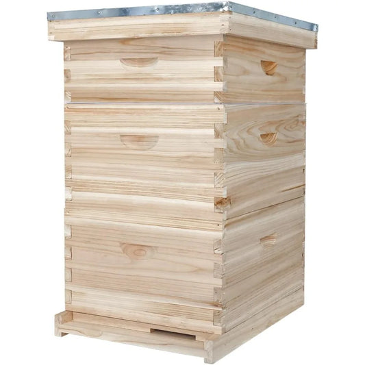 10-Frame Complete Bee Hives and Supplies Starter Kit,Beehives for Beginners with Beehive Frames and Waxed Foundations (2 Deep B