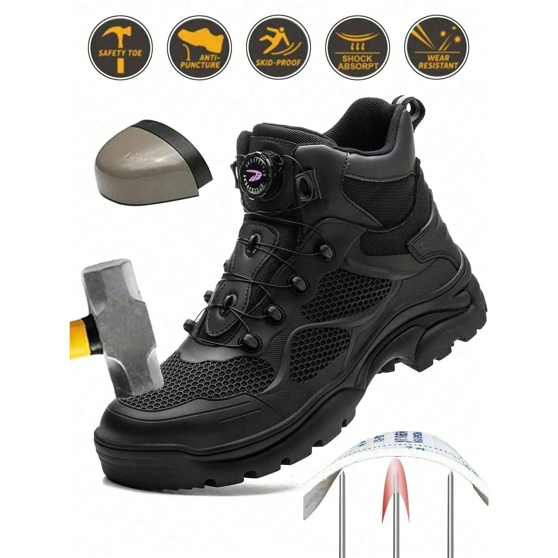 Men's Work Safety Shoes High Top Lace-up Safety Boots, Steel Toe Anti-smash and Anti-puncture Work Safety Boots Comfortable and