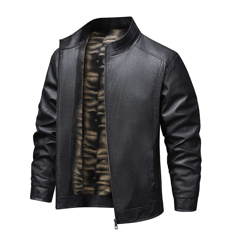 Men'S Autumn Thin Velvet Leather Jacket “ Windproof Streetwear Zipper Retro Moto Biker Coat