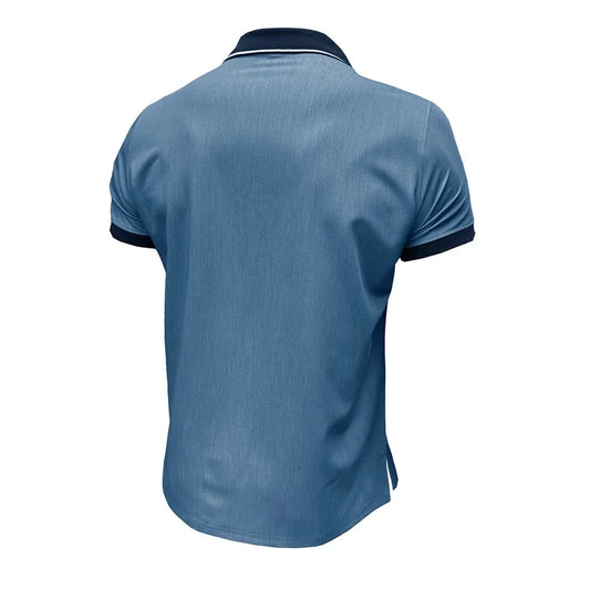 Men's Short Sleeve Denim Shirt with Patchwork Design Turn Down Collar and Button Detail - Casual Summer Fashion  Fit Jeans