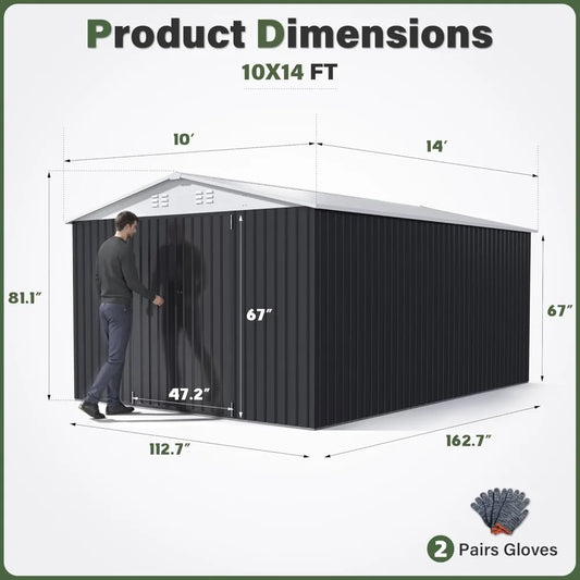 10x14 Outdoor Storage Shed, Garden Shed with Updated Frame Structure and Doors, Metal Tool Sheds for Backyard Garden P