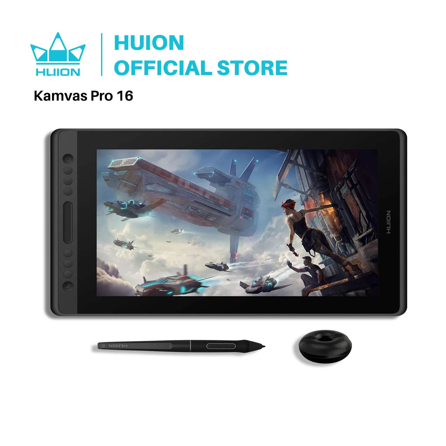 Huion Graphic Monitor Kamvas Pro 16 Drawing Tablet Screen 15.6 Inch Digital Tablets Draw Display with Battery-free Stylus Pen