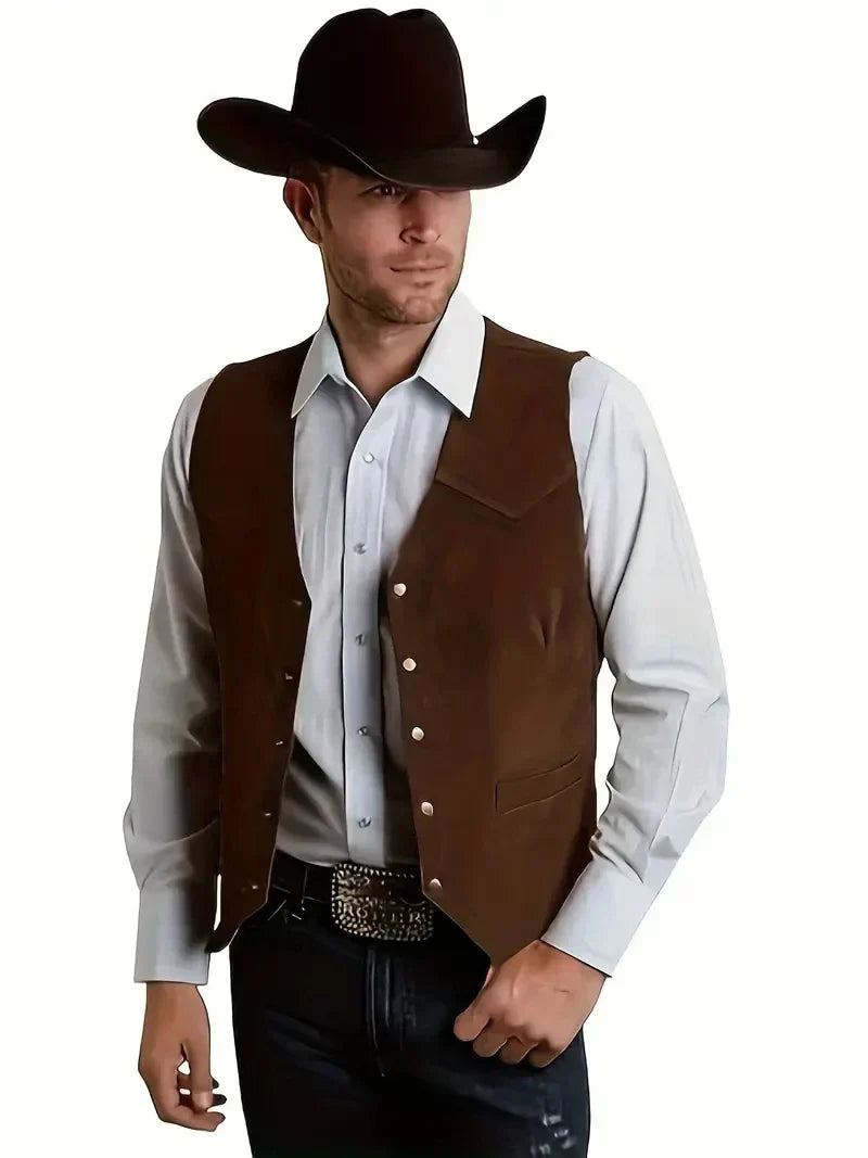 Men'S Vintage Suede Leather Vest  Slim Fit V-Neck Sleeveless Waistcoat, 4 Colors, Sizes Xs’Xxxl