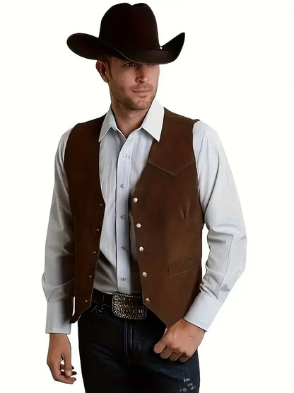 Men'S Vintage Suede Leather Vest  Slim Fit V-Neck Sleeveless Waistcoat, 4 Colors, Sizes Xs’Xxxl
