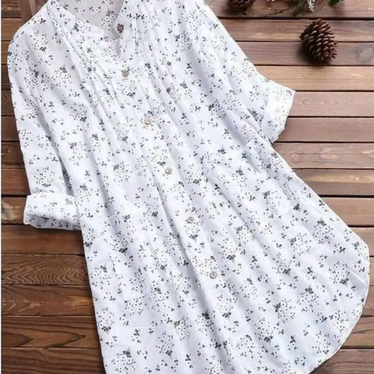 2025 New Plus Size Women Stand Collar Loose Fit Casual Shirt European Spring Style Long Sleeve Floral Print Blouse