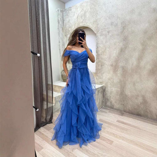 Women'S Multi-Layered Orange Short Sleeved Evening Gown,  Ball Gown, 2025 Bride'S  Wedding