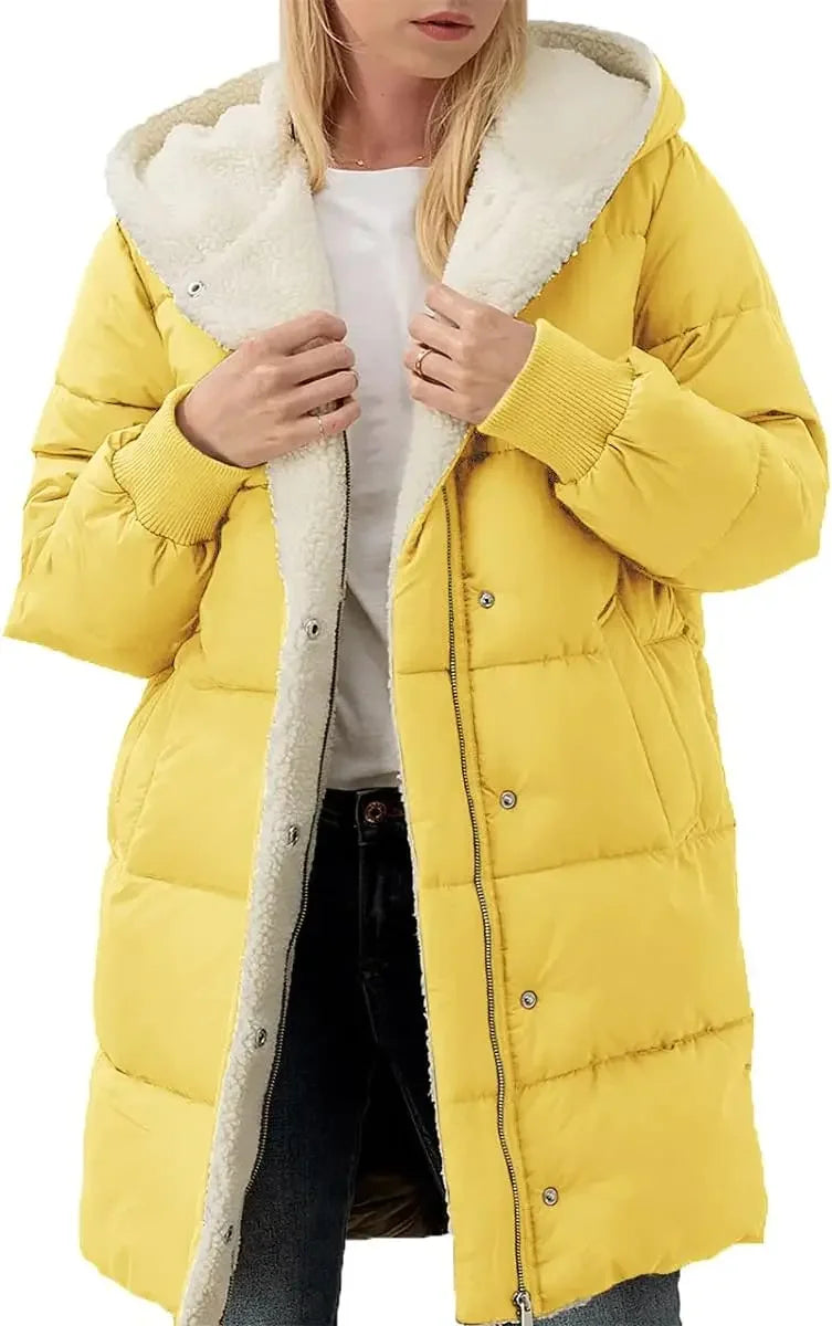 Women Winter Warm Coats Sherpa Fleece Lined Long Hooded Puffer Jacket