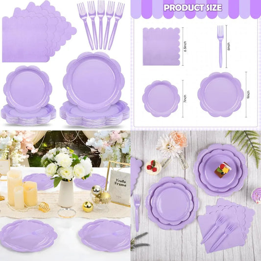 96 Pcs Purple Paper Plates And Napkins Set For Baby Shower Bridal Shower Wedding Party Supplies Tableware With Disposable Purpl
