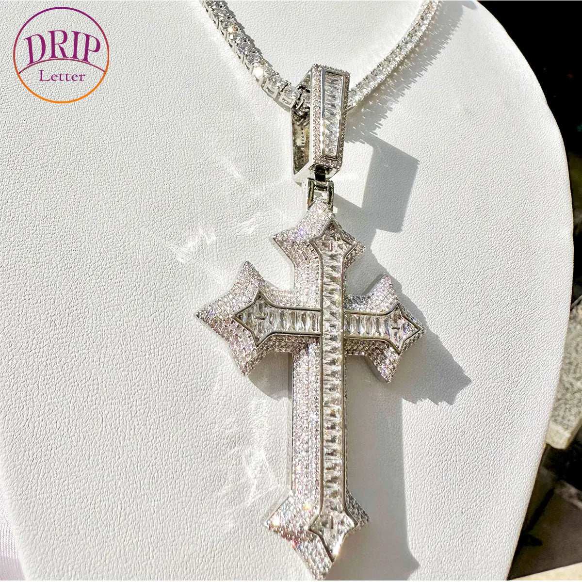 Out Cross Necklace for Men Prong Setting Real Copper Cubic Zirconia Hip Hop Jewelry Drop shipping Items
