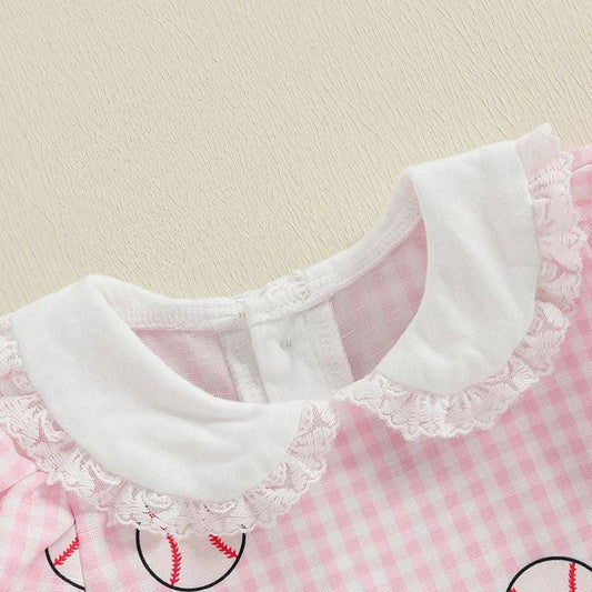 Baby Girl Casual Dress with Short Sleeves and Doll Collar Adorable Baseball Print Toddler Princess Dress for a