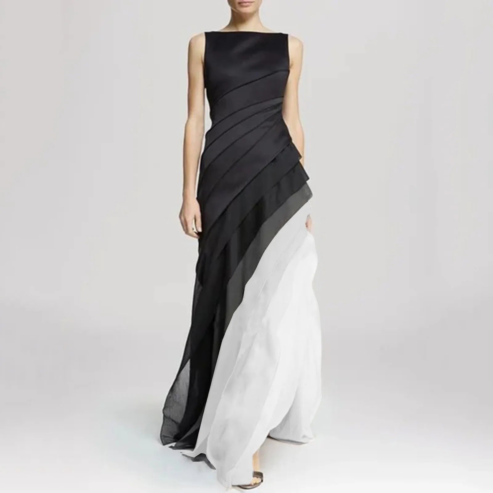 Women Elegant Party Dress Gorgeous Sleeveless Pile Up Chiffon Evening Cock