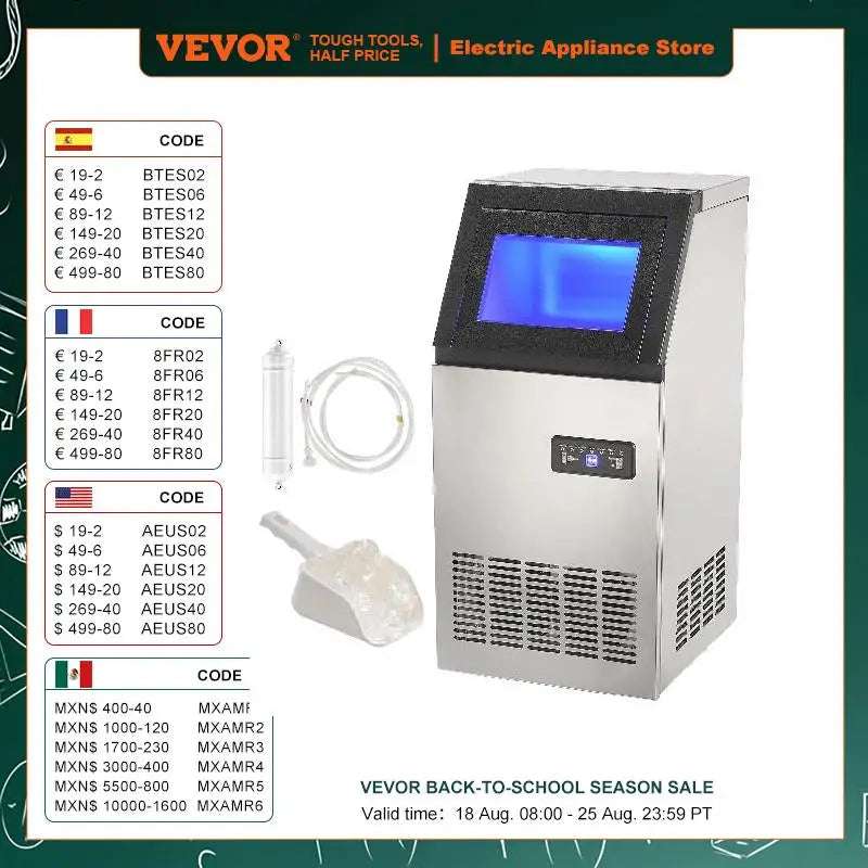 Commercial Ice Maker 100Lbs/24H Ice Maker Machine 45 Ice Cubes In 12-15 Minutes Freestanding Cabinet Ice Maker Led Display