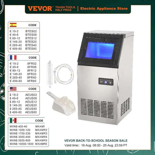 Commercial Ice Maker 100Lbs/24H Ice Maker Machine 45 Ice Cubes In 12-15 Minutes Freestanding Cabinet Ice Maker Led Display